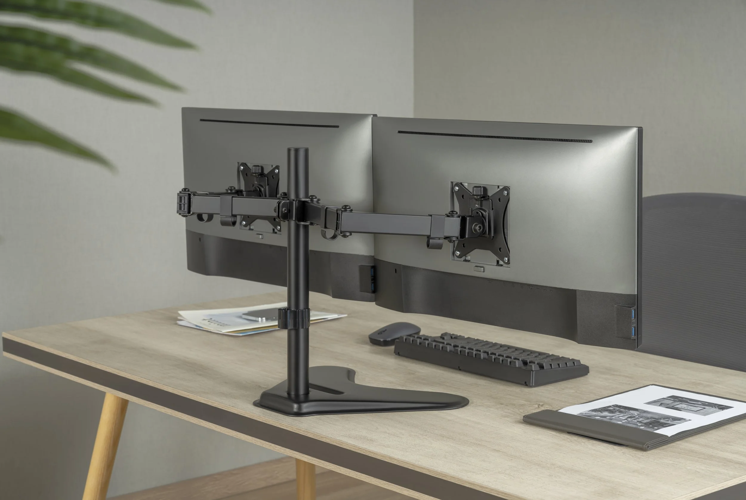2EZSTAND Dual Articulating Monitor Arm with Stand Base — Amer Mounts